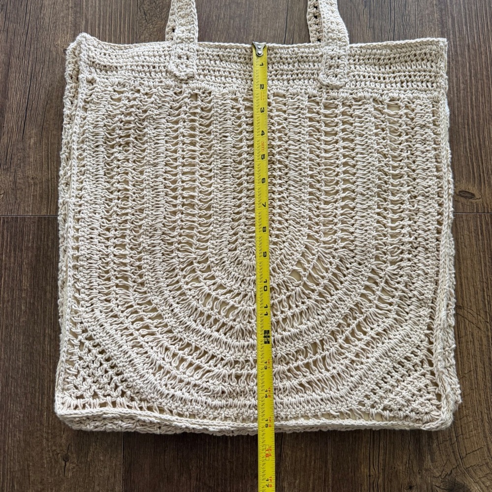 Universal Thread Crochet Tote Bag Cream Boho Open Knit Shoulder Bag Cottagecore - Picture 8 of 9